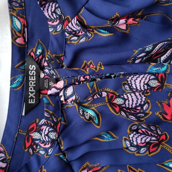 Express Long Sleeve Blue Floral Retro Blouse XS - Picture 5 of 10